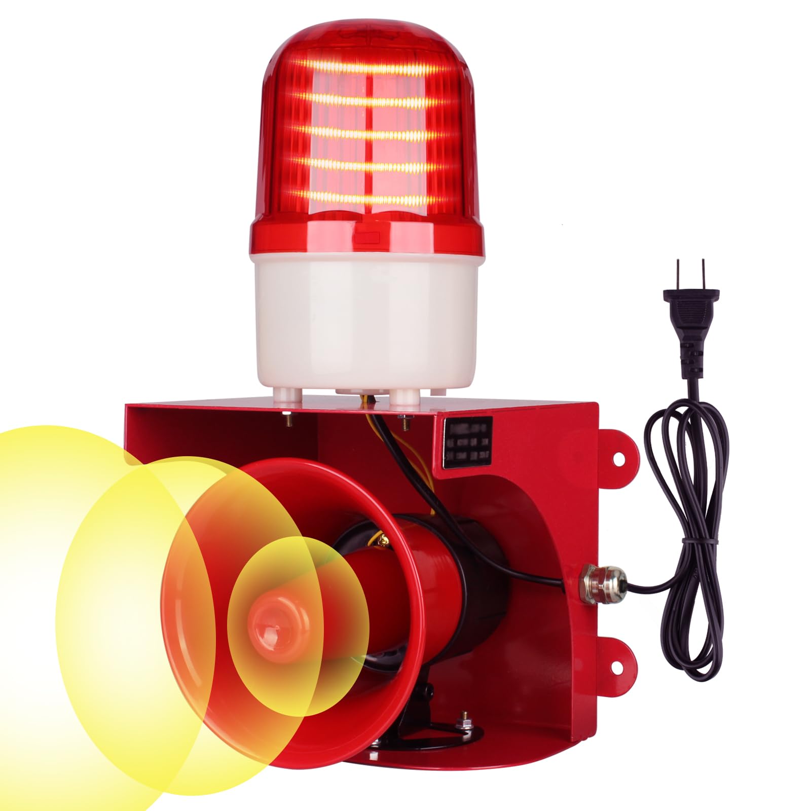 AC110V Industrial Siren Alarm Strobe Light-120dB Loud Horn&Red Beacon Warning Light,Waterproof Indoor/Outdoor Safety Alarm for Emergency,Factory,Office,Fires,Tornado,Intruders,Animal Deterrent