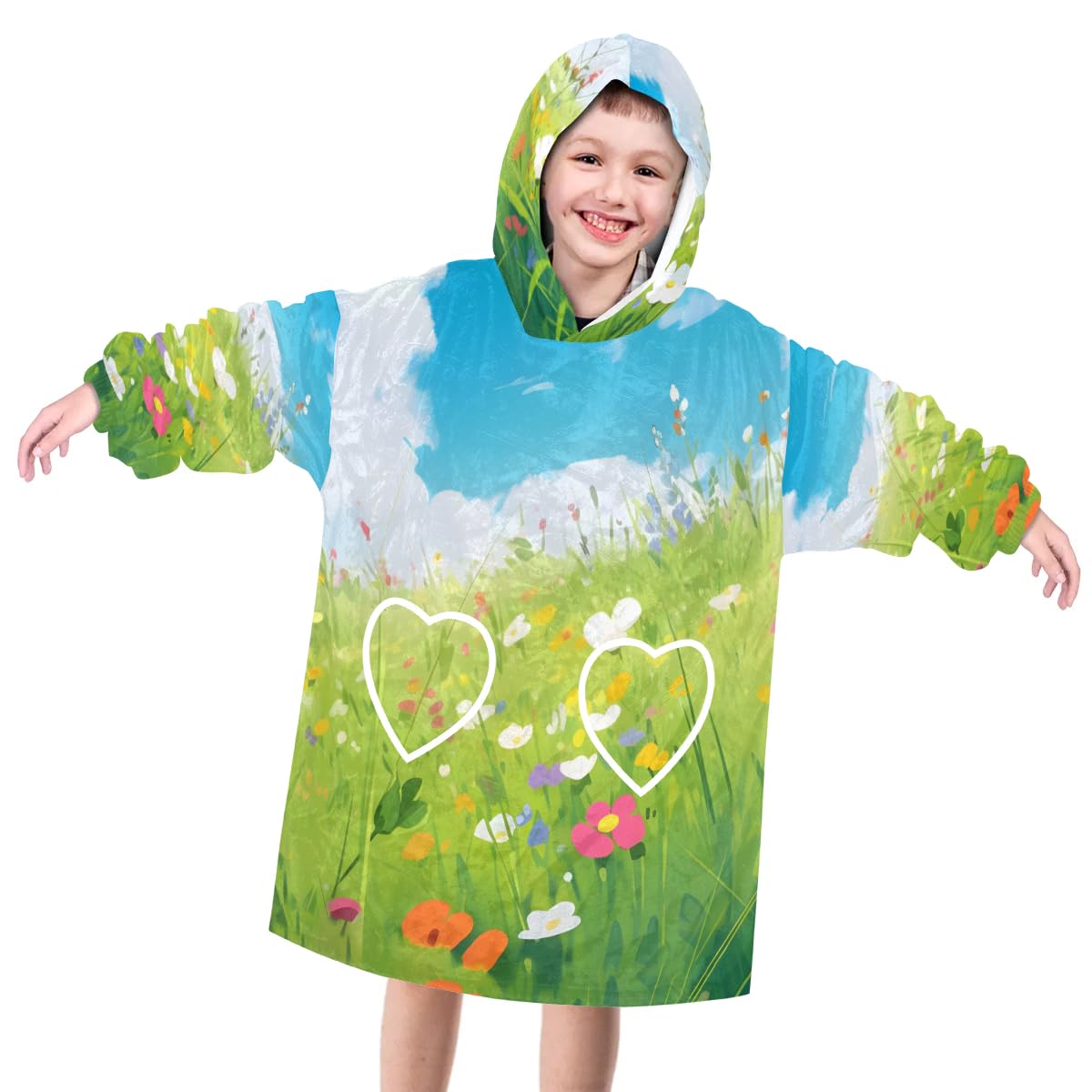 Pardick Wearable Blanket Hoodie for Kids, Dreamy Sunflower Fleece Sweatshirt Blanket Oversized Blanket Sweatshirt with Pocket Flannel Warm Hooded Blanket 6-10 Year Old Girl Boy Gift, One Size