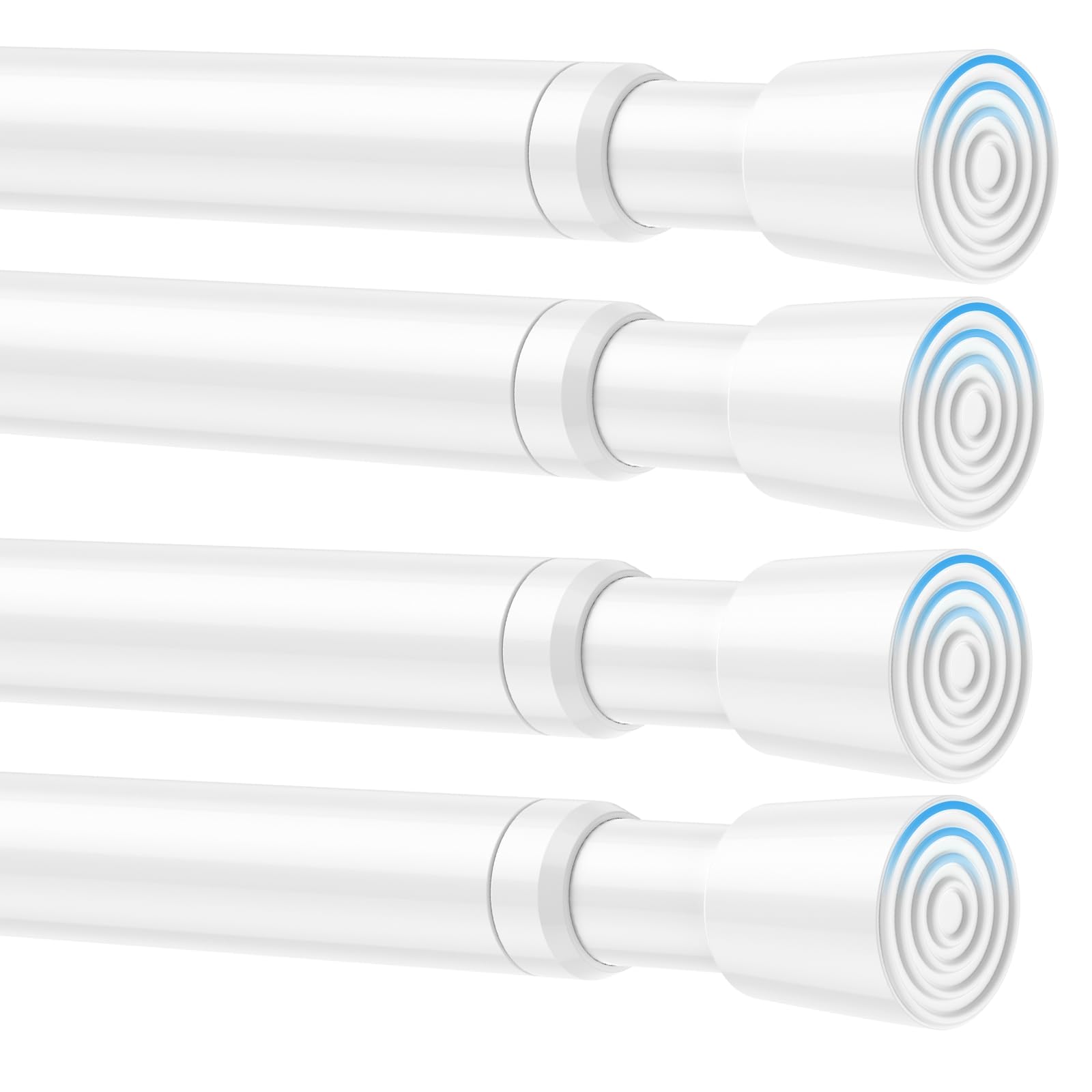 4 Pack Spring Tension Curtain Rod 33 to 59 inch Adjustable Curtain Rods No Drilling Spring Loaded Curtain Rods for Windows Doors, White