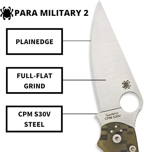 Miniatura 3 de Spyderco Para Military 2 - Navaja plegable de bolsillo con hoja de acero CPM S45VN de 3.4" y mango G-10 - Navaja EDC para hombres y mujeres