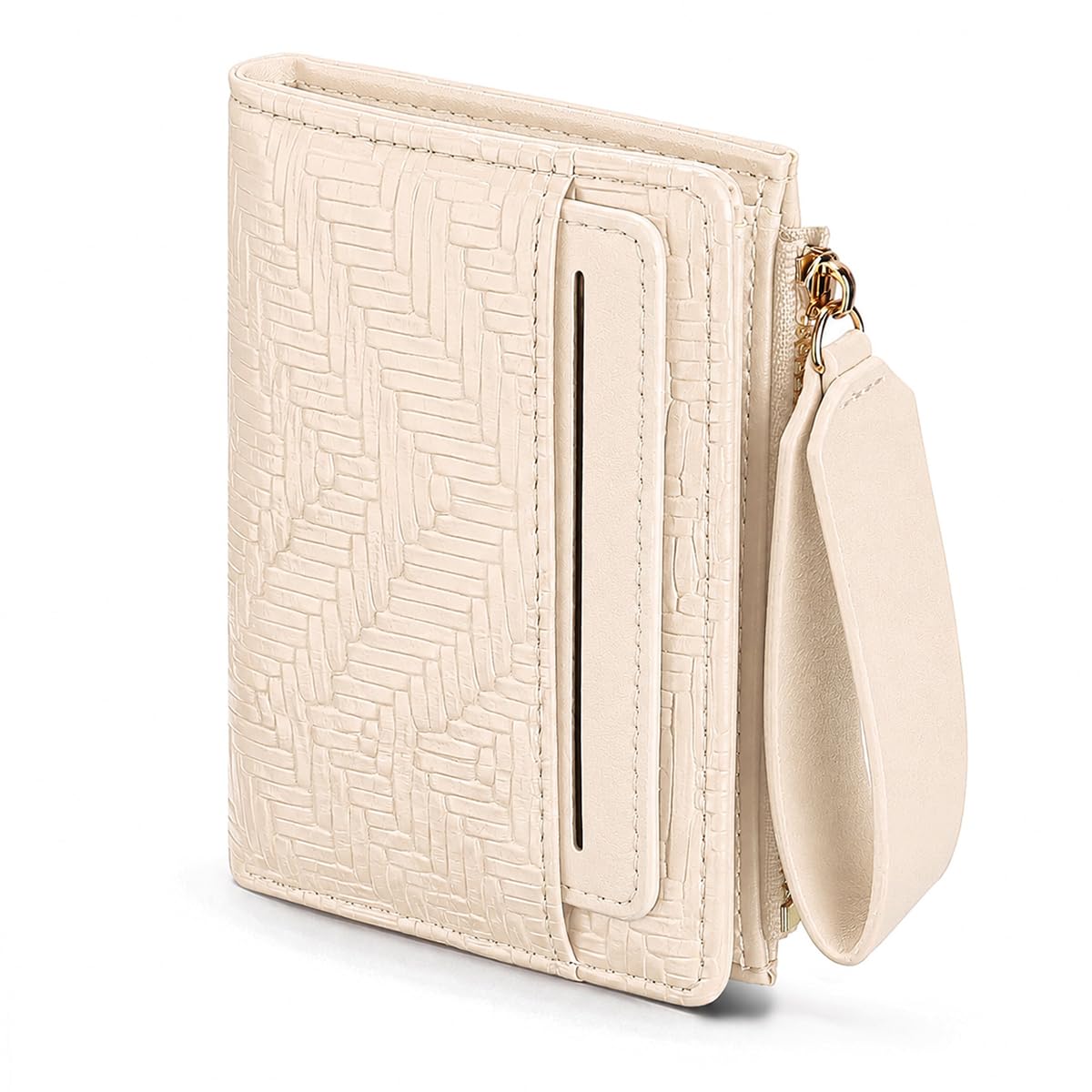 GOIACII Mini portafoglio da donna con motivo intrecciato retrò, portamonete con molti scomparti per carte di credito e scomparto con cerniera per monete, A01 beige., S, Rétro
