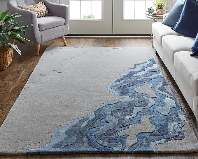Image of Hand Tufted Carpet Nz Wool with Silk Abstract Design Non Slip Luxury Exclusive Rectangular Carpet for Living Room Bedroom (Size : 5x8 Ft, 152x244 CM), Multicolor