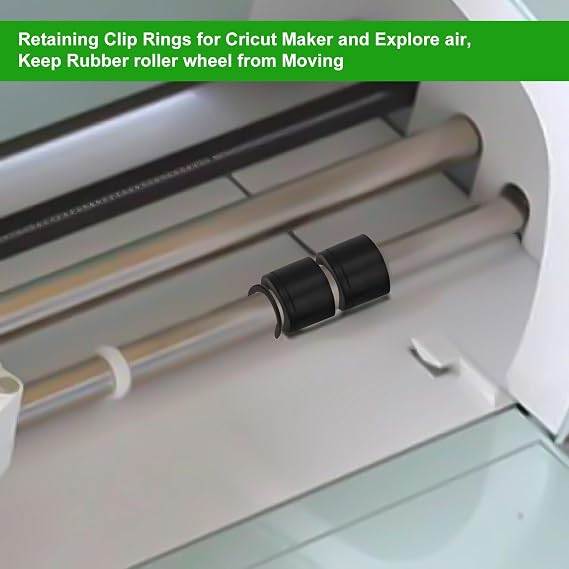 4pcs Rubber Roller Resolution for Cricut Maker and 4pcs Rubber Roller Replacement, Retaining Clip Rings Compatible with Cricut Maker, Keep Rubber Roller from Moving