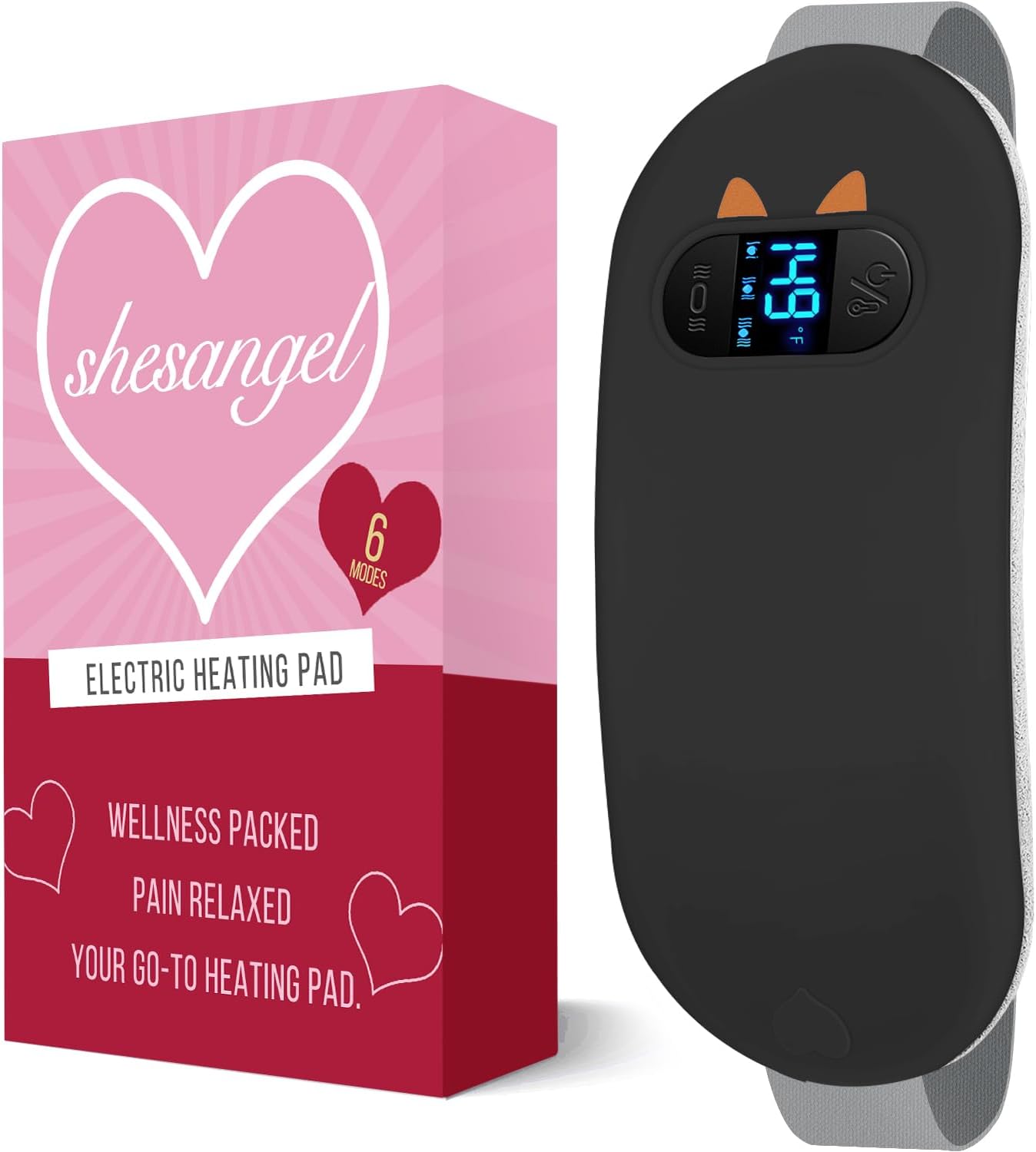 FSA HSA Eligible Heating Pad, Portable Cordless Menstrual Heating Pad with 6 Heat Levels and 6 Massage Modes, Heating Pad for Period Cramps, Back Pain 3s Fast Heating Gift for Women and Girl(Black)