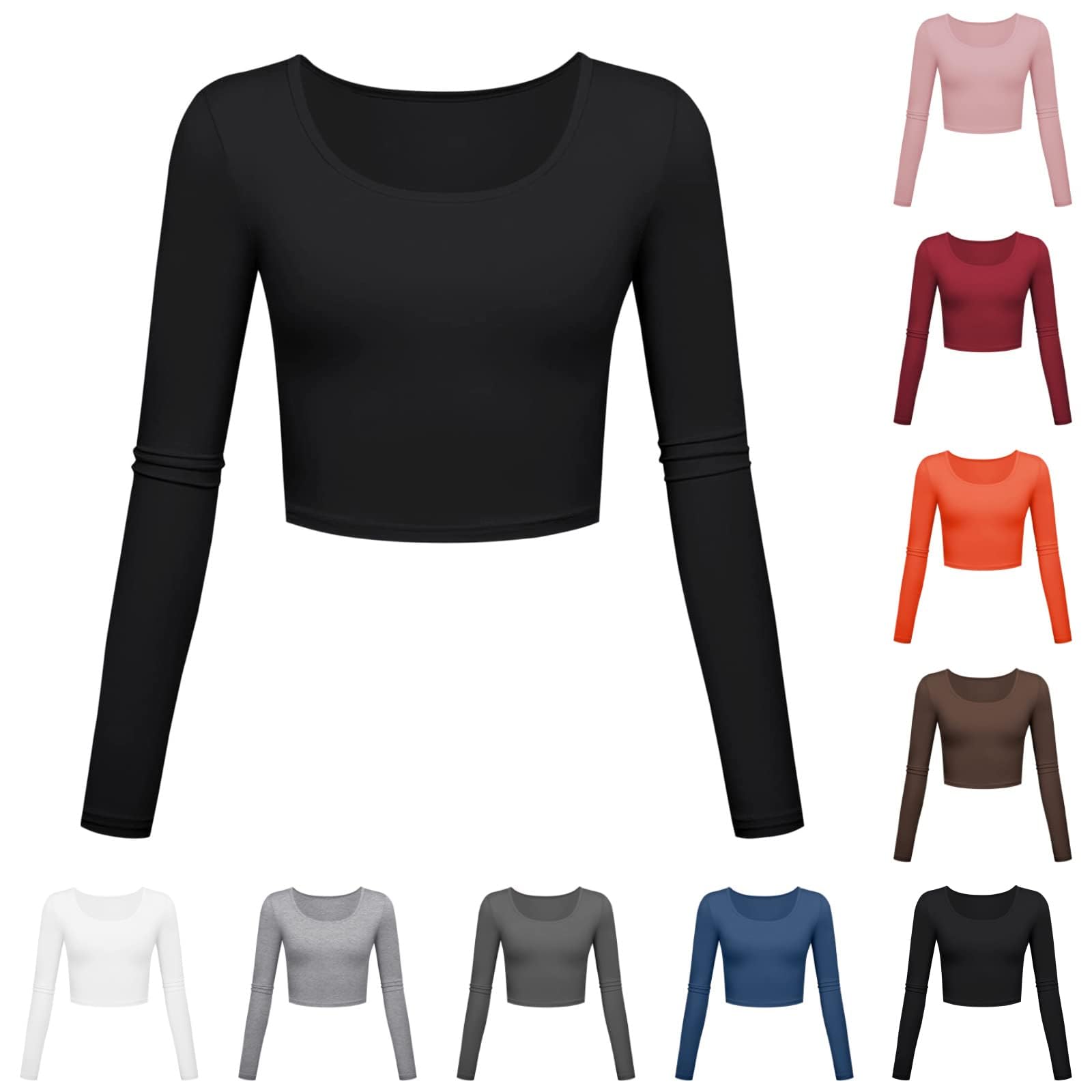 Fulidngzg Camiseta sin vientre negro blanco para mujer Y2K de manga larga ajustada, camiseta para adolescentes, niñas, gimnasio, camiseta, elegante, corsé, top básico, deporte, camiseta de manga larga, blusa de
