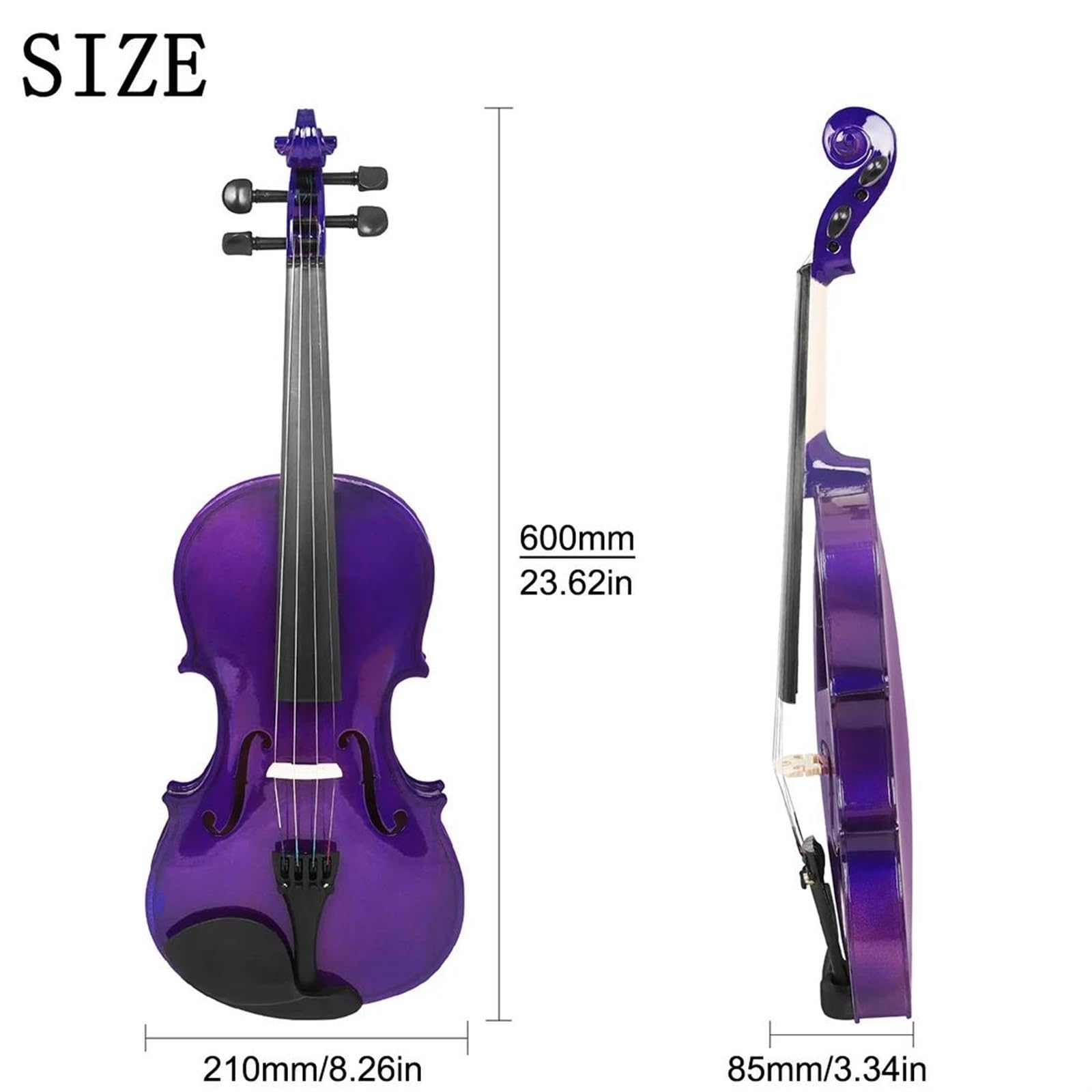 Violino Acustico In Legno Massello A Grandezza Naturale 4/4 Per Principiante Con Custodia E Di Colore Verde/viola(Purple)