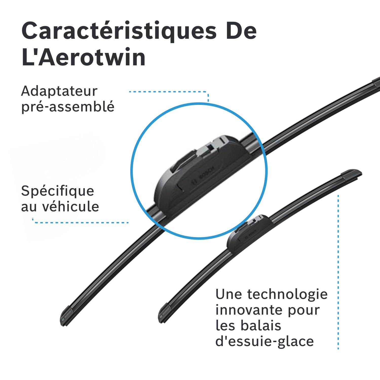 Bosch Aerotwin Aerotwin eAR 653 S - Jeu de 2 Balais d'essuie-glaces de Remplacement Avant - Livrés avec Adaptateur Pré-assemblé - 650 mm / 400 mm - Boîte réduite pour moins de déchets
