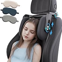 FANXIN Adjustable Car Headrest Pillow with Hooks, 45D Memory Foam & Ice Silk, 360° Rotating Neck Support for Kids Adults + Eye Mask