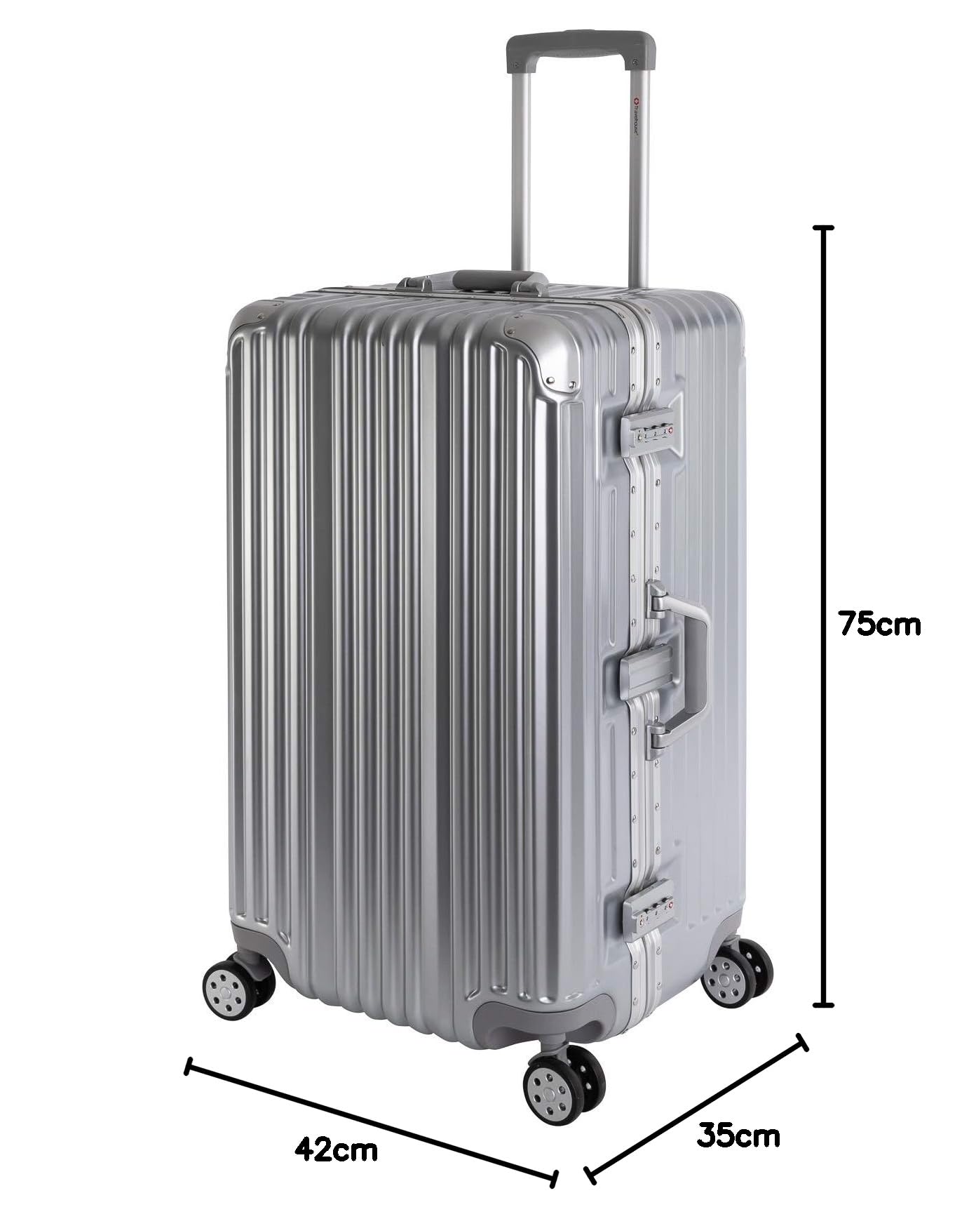 Travelhouse London T1169 walizka podróżna na kółkach, z aluminiową ramą, różne rozmiary i kolory, srebro, Duża walizka XL, walizka