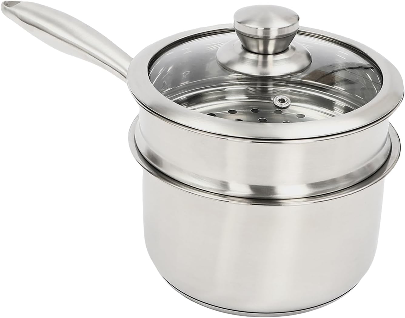 LEATRIN 1.5 Quart Tri-Ply Stainless Steel Saucepan With Steamer Basket & Glass Lid - Induction Compatible - View #2
