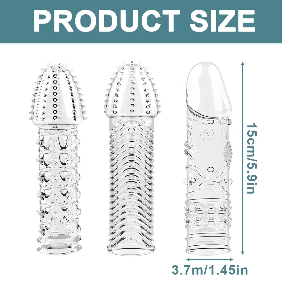 3 Pezzi Guaina Pene Indossabili Morbido, Custodie Spesse In Silicone Trasparente, Riutilizzabili, Per Stimolazione Intensiva Del Pene E Miglioramento Dell'Erezione(3Forma)