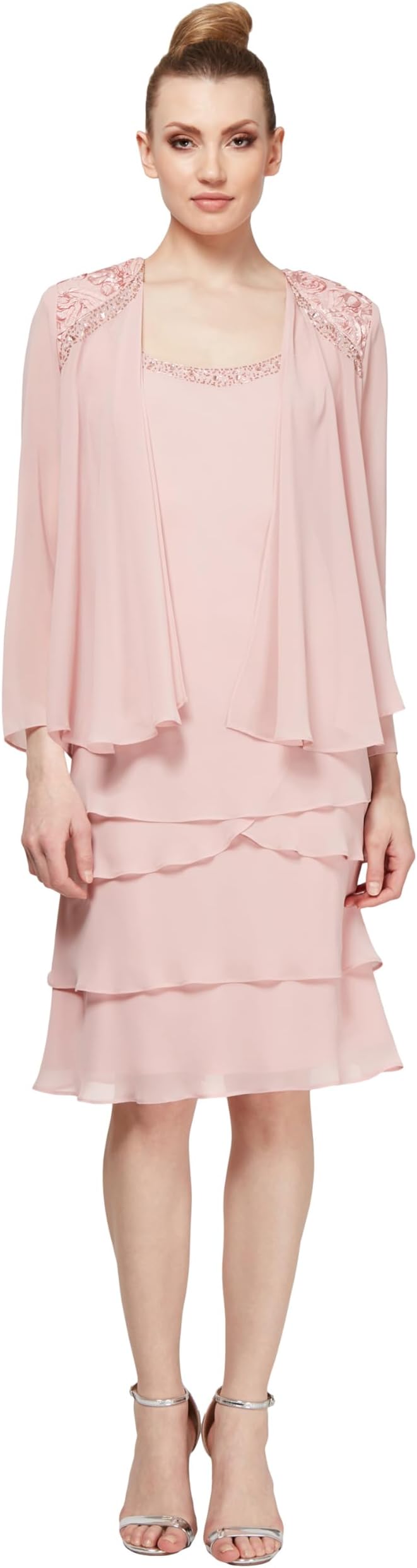 Women's Mother of The Bride Tiered Jacket Dress with Shoulder Embellishment