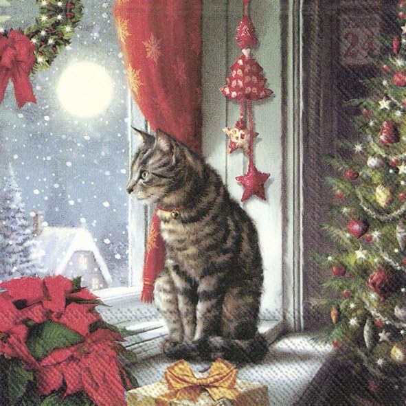 Weihnachtsservietten Mit Katzen-Motiv – 20 Stück, 3-lagig, 33x33 Cm, Für Tierliebhaber