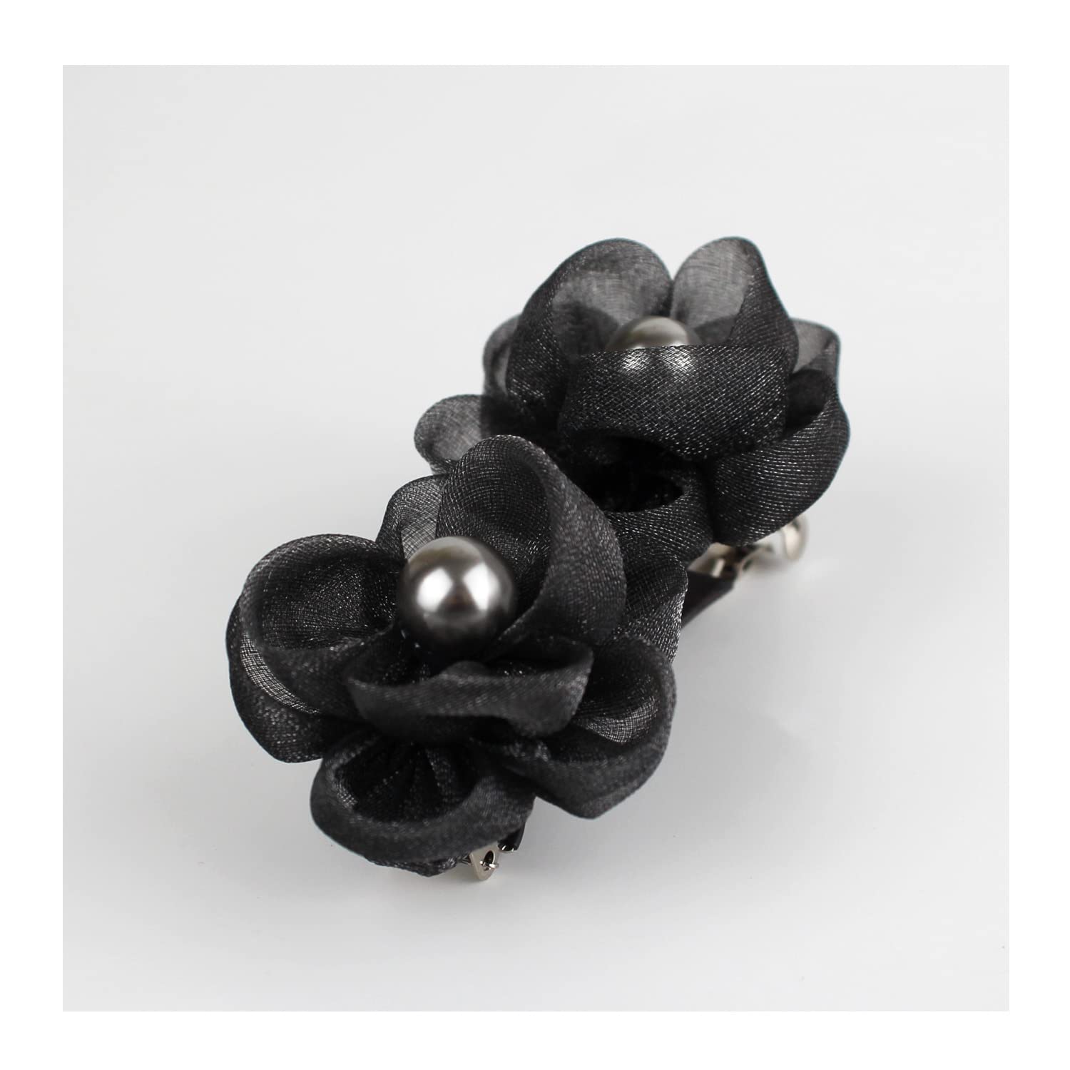 Elegant Flower Hair Barrettes with Pearl beautiful Hair Clips for Women vivid Flower Shapes and pearly Luster show femininity (black)