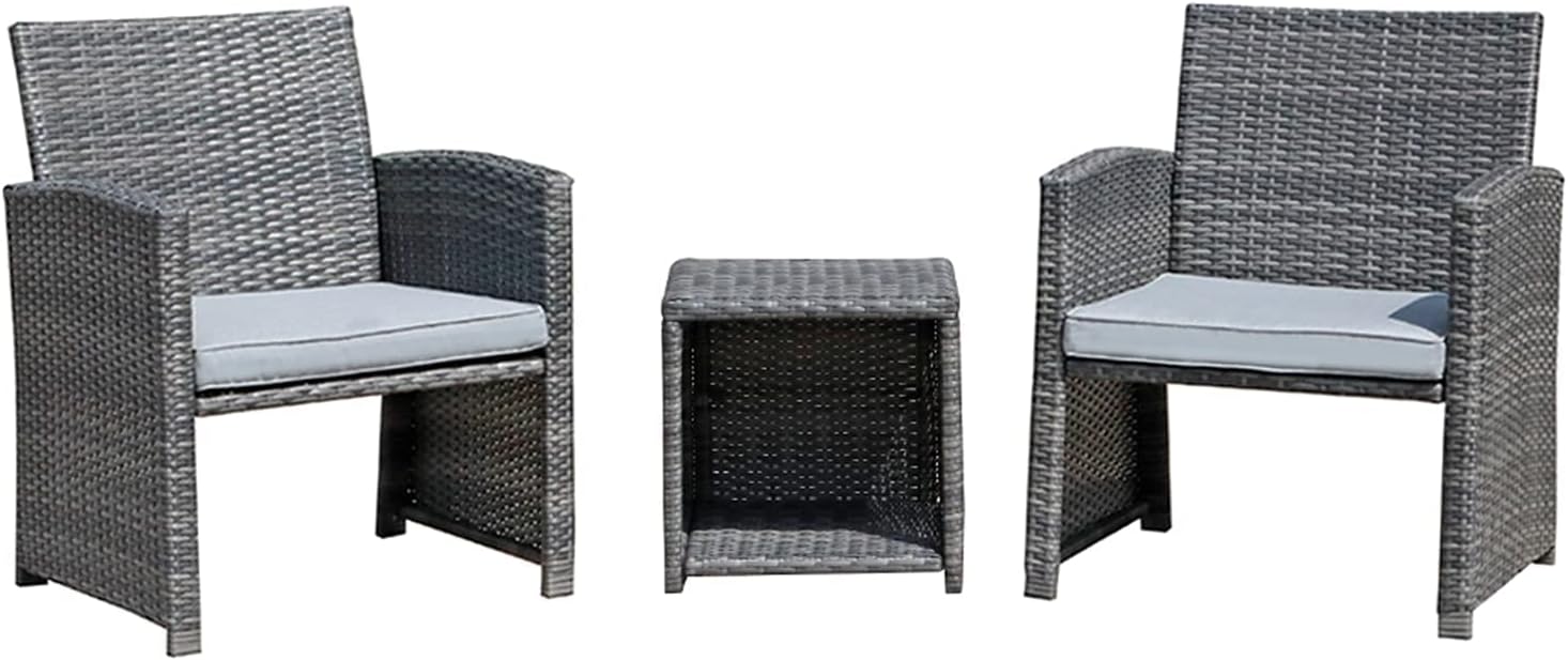 OC Orange-Casual 3 Piece Patio Furniture Set, Outdoor Wicker Conversation Set, Porch Chairs with Storage Coffee Table, Modern Rattan Bistro Set, Balcony Garden Deck Outside, Grey : Patio, Lawn & Garden