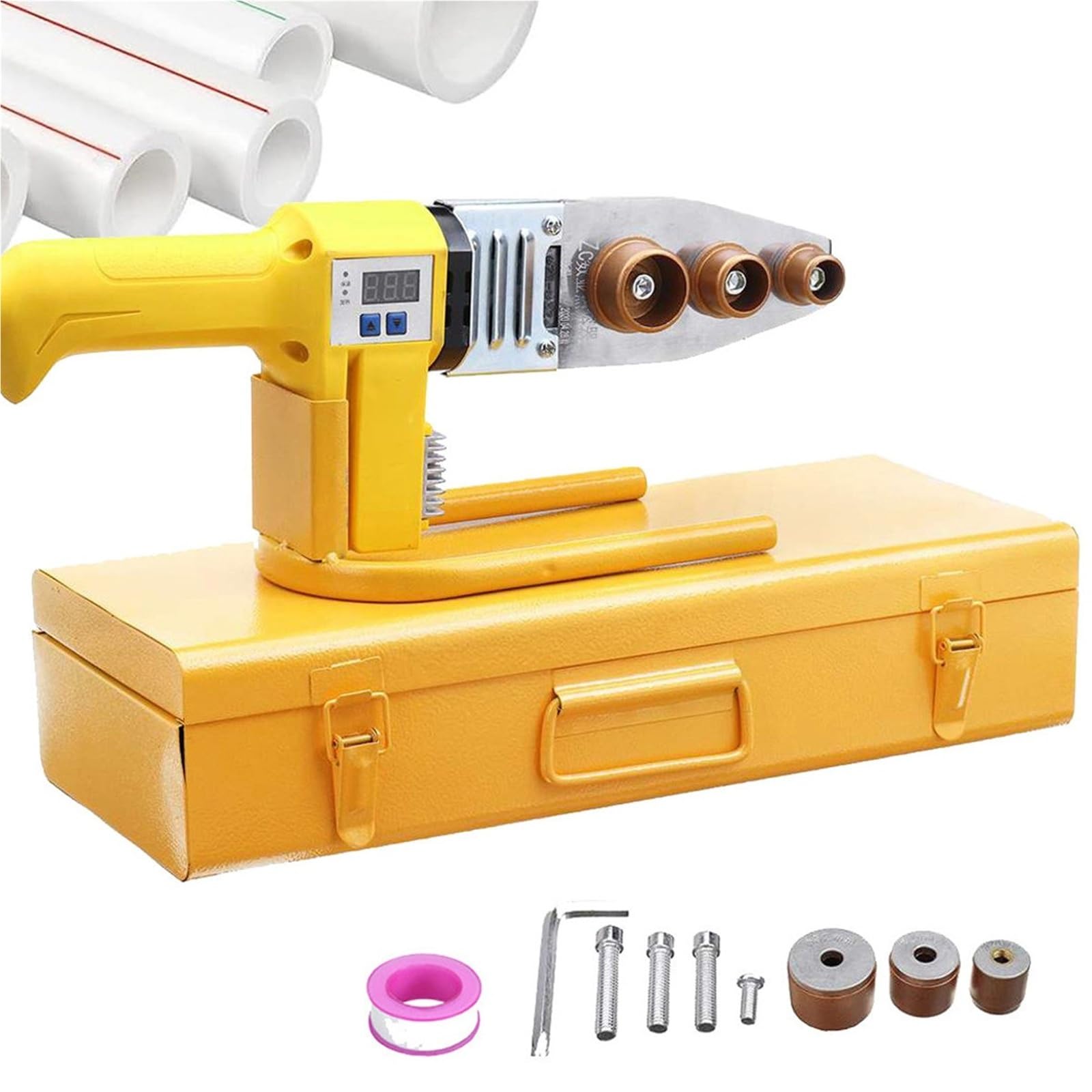 PPR Pipe Welder Machine with 3/6 Die Heads and Iron Case Digital Display Hot Melt Water Pipe Welding Machine for PE PB Pipes Temperature 0-320°C(#32)
