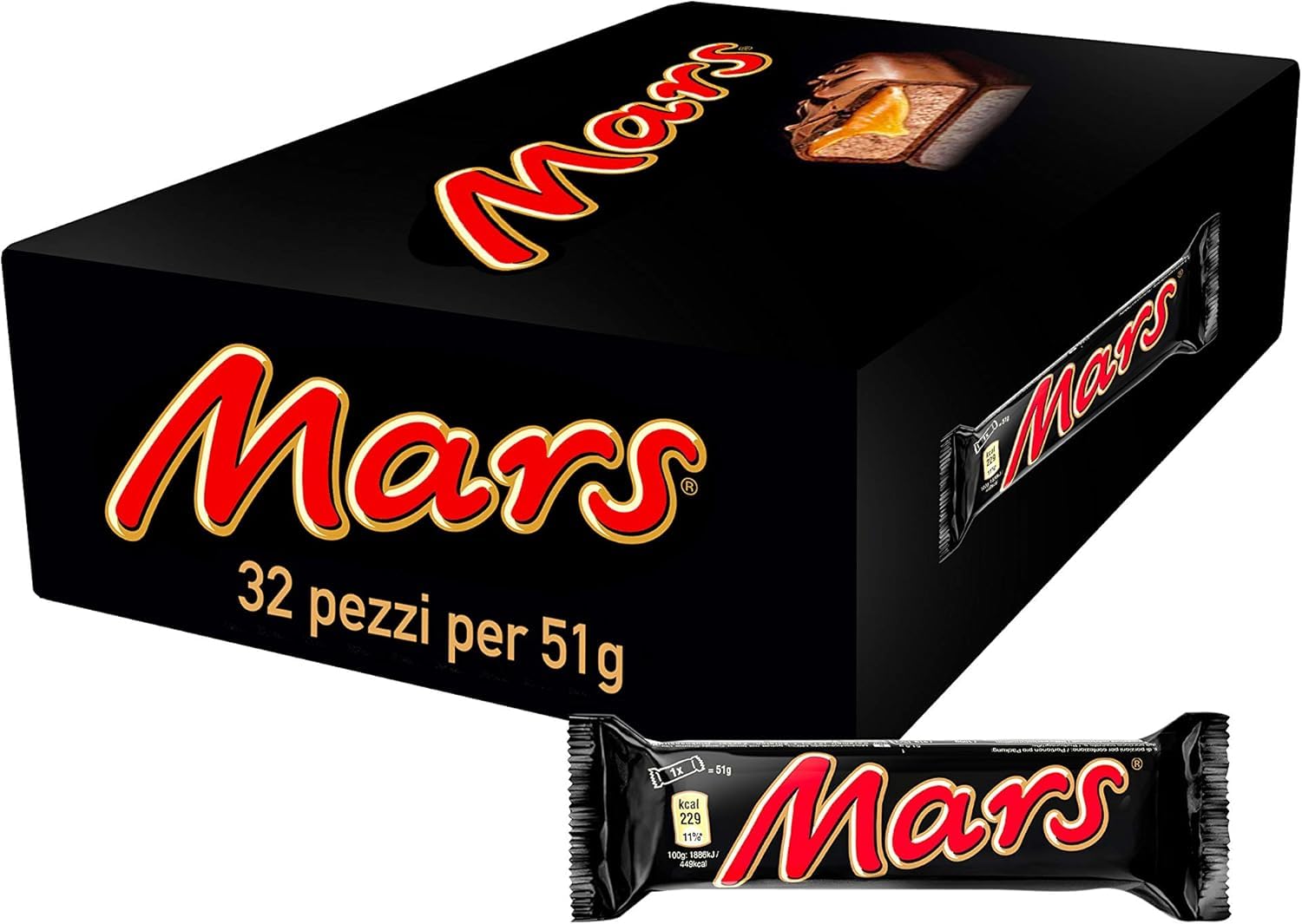 Mars Barretta con Caramello Ricoperta al Cioccolato 32 x 51g