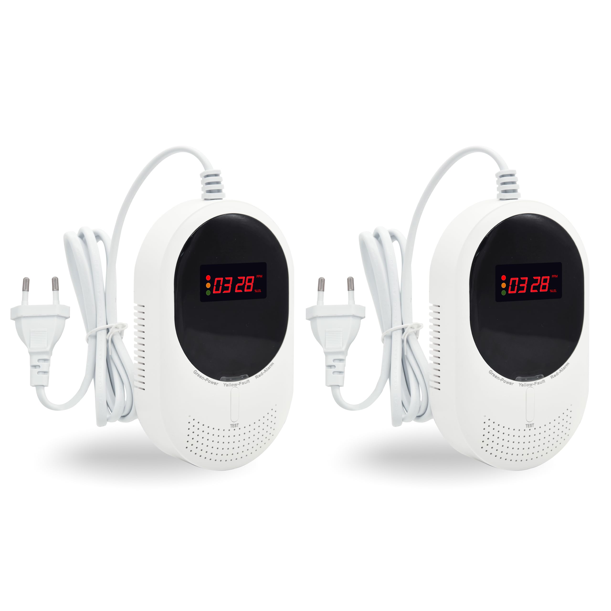 Kohlenmonoxid & Gasmelder Steckdose – CO Alarm erkennt Methan, Erdgas & Propan, mit LCD Display & 85dB Warnton, EN50291 & EN50194 Zertifiziert, zuverlässiger Gasdetektor für Zuhause (2 Stück)