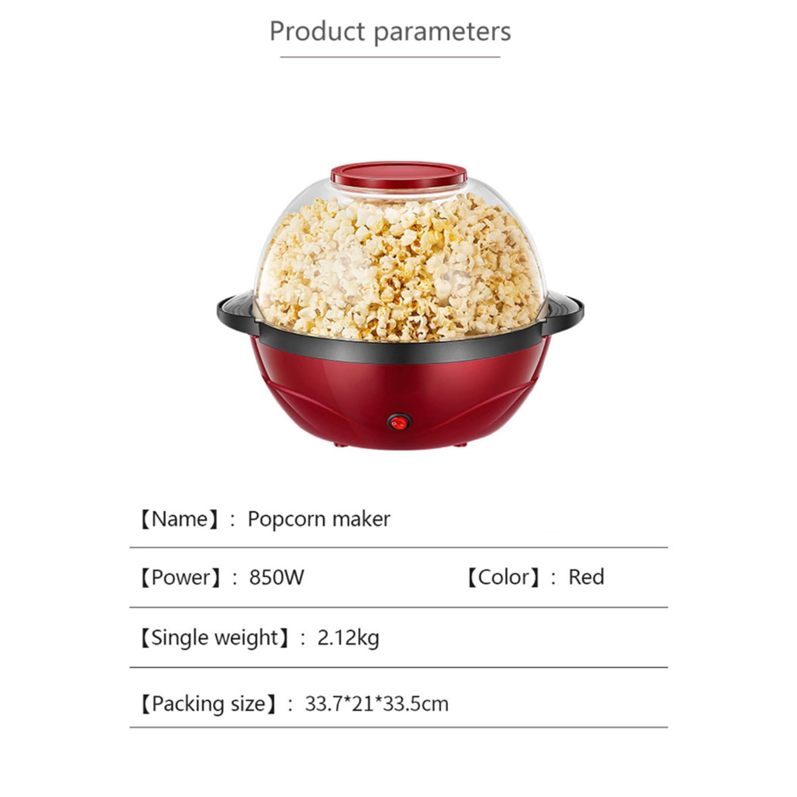 Elektryczny wyrzutnik popcornu 850W, sterowanie jednym przyciskiem | Maszyna do popcornu o dużej pojemności 3,6L z wbudowaną mieszadłem, nieprzywierającą patelnią