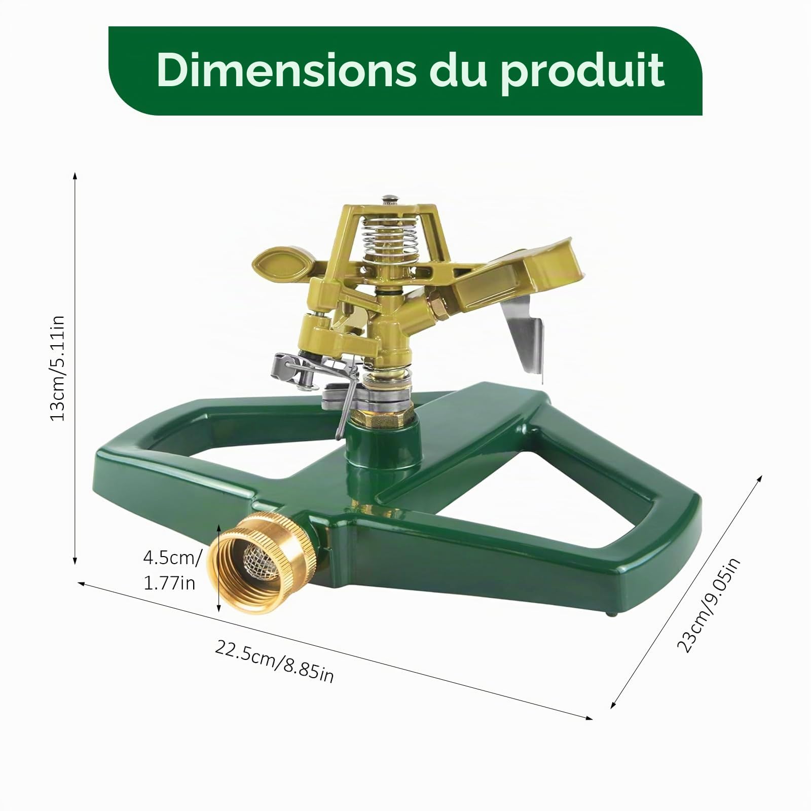 Arroseur d'eau de Jardin Socle métal, Arroseur Pelouse, Arrosage Automatique pour Jardin, Surfaces Jusqu'à 540 m², Rotatif à 360 Degrés, pour l'arrosage du Gazon et de la Jardin