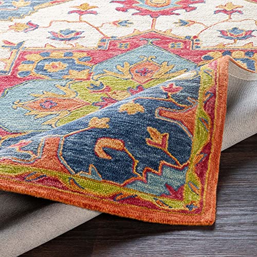 Image of Hand-Tufted Wool Carpet for Living Room 6x9 feet Ivory & Orange Traditional Design Anti-Skid High Pile Thick Carpet & Rugs for Bedroom & Hall