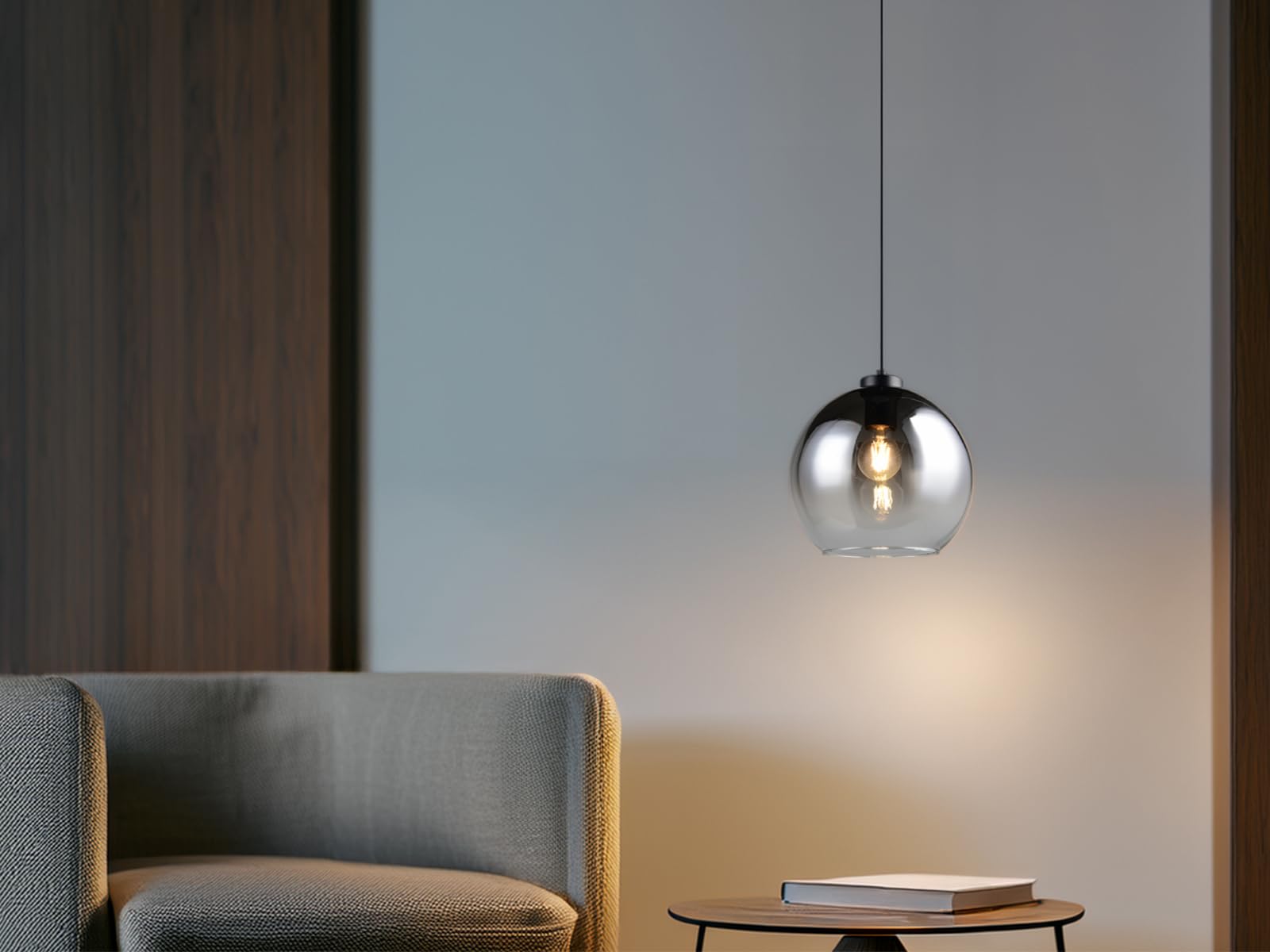 Pendelleuchte 1-flammig höhenverstellbar mit Rauchglas Kugel, Ø 25cm
