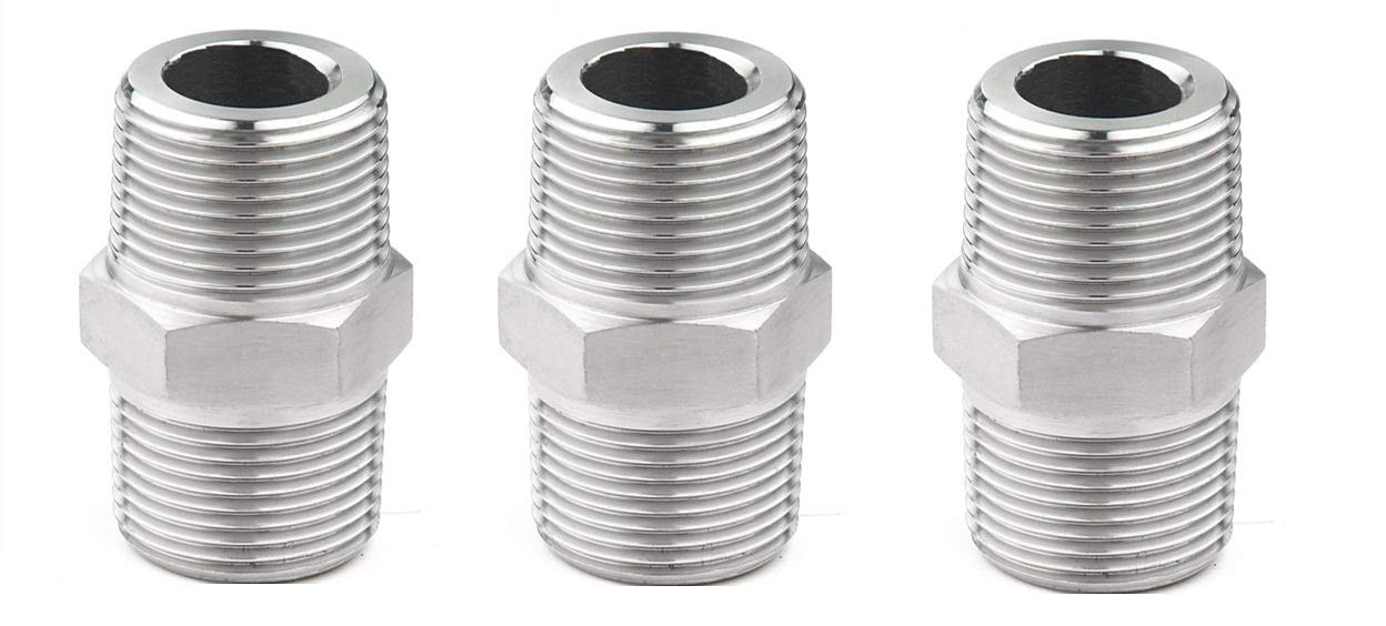 NEW WARE CP Hex Nipple 1/2 Inch to 1/2 Inch Male Threaded SS for connecting two Threaded Pipes or fittings (Pack of 3)