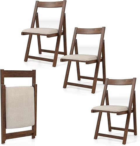 Giantex Juego de 4 sillas de comedor plegables, sillas de cocina modernas con asiento acolchado y respaldo curvo, marco de madera de goma, sillas