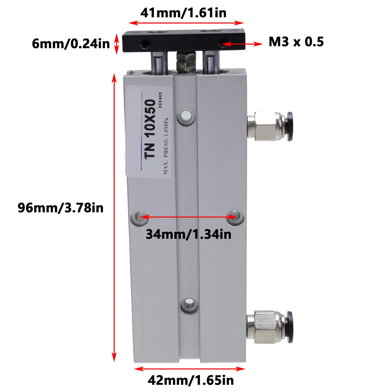 Antrader Air Cylinder, 10mm Bore 50mm Stroke Double-Rod Double-Acting Aluminum Pneumatic Air Cylinder Compact Aluminum Air Cylinder (TN10X50)