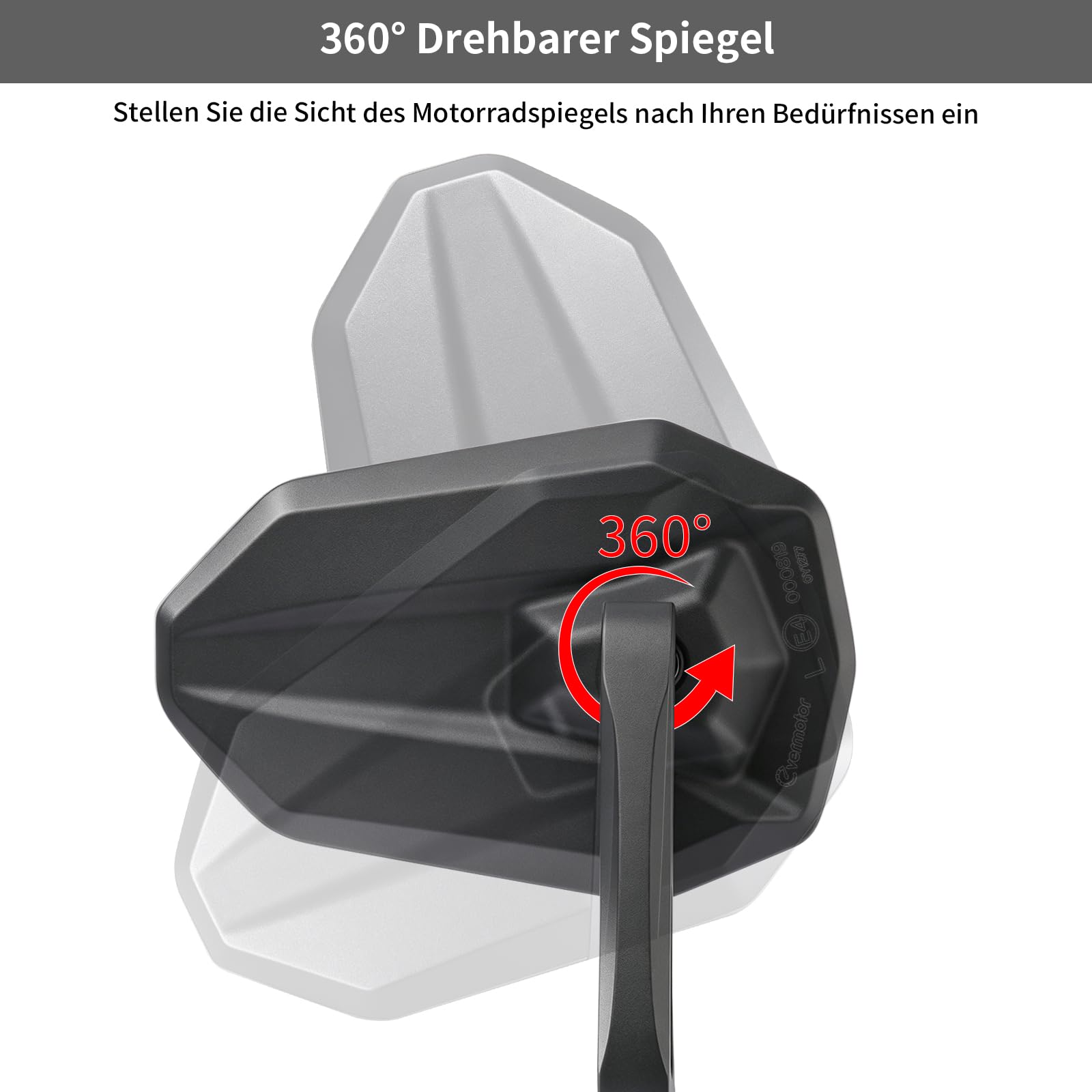 evermotor Motorrad Lenkerendenspiegel, Motorrad Spiegel E-geprüft, 360° Drehbar, für M8-Gewinde & Lenker Ø 13–15 mm und 17–19 mm, Aluminium, Matt Schwarz, Paar