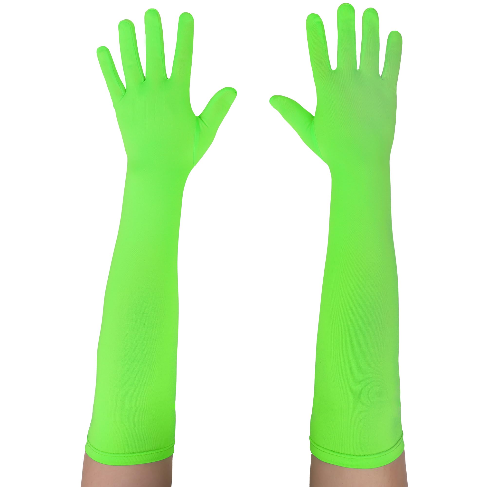 Seeksmile Long Gloves Unisex Adult 18" Length Spandex Stretchy Cosplay Costume Gloves, lime green, One size