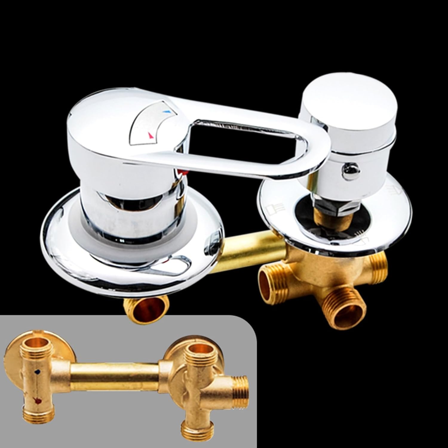 2/3/4/5 Way Shower Switch Control Brass Screw Thread Faucets Mixer Shower Steam Cabin Room Accessories Valve Diverter Tap, Ceramic Cartridges, Adjusting Temperature, Dual Handle(3 Output-B,12.5cm)