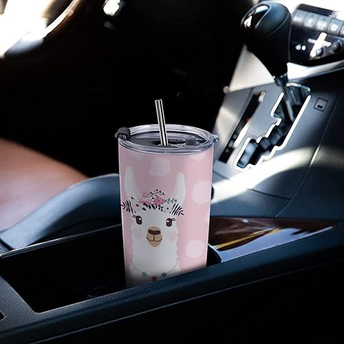 Miniatura 5 de ALLMIX SPOROT Vaso de acero inoxidable con llama de alpaca rosa de 20 onzas con tapa y pajilla vaso de café aislado para mamá papá regalo del día de