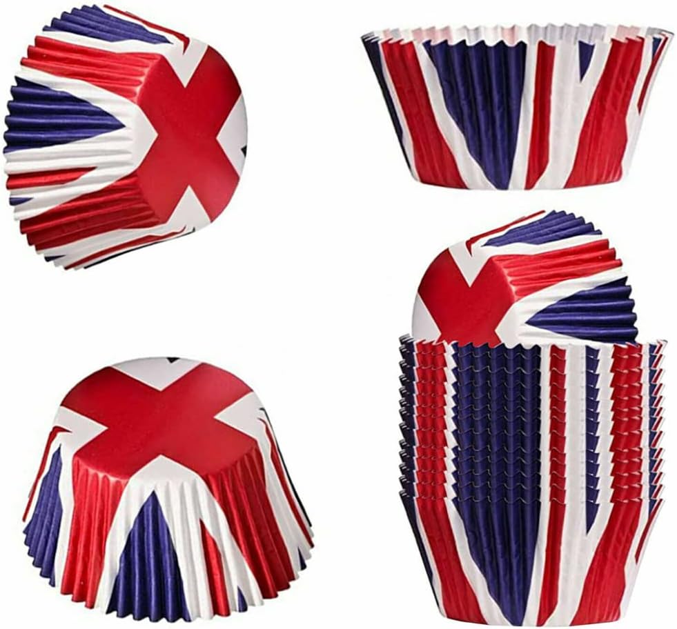 100 Pcs Union Jack Cupcake Cases, Paper Baking Cups, King Charles III Coronation