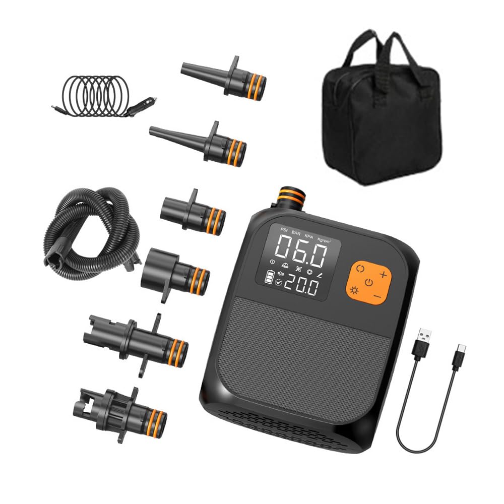 TFixol Pompe à pagaie portable 25 PSI haute pression électrique A Compresseur Pompe Banque avec 6 buses et lumière pour bateau gonflable Planche de surf Stand Up Paddle D A Mattr Anneaux de natation