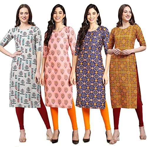 Image of Pinkmint Women's Crepe Digital Print Straight Kurta (Pack of 4)