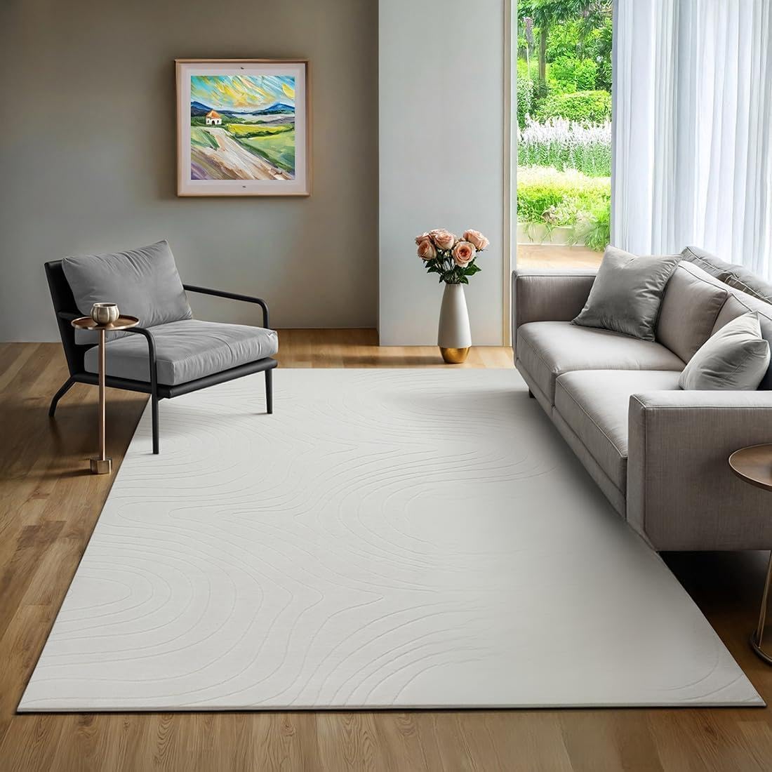 the carpet Rio Modern Short Pile Rug, Soft and Easy-Care Non-Slip Rug with 3D Look, Durable, for Living Room and Bedroom, Cream, 140 x 200 cm — image 1