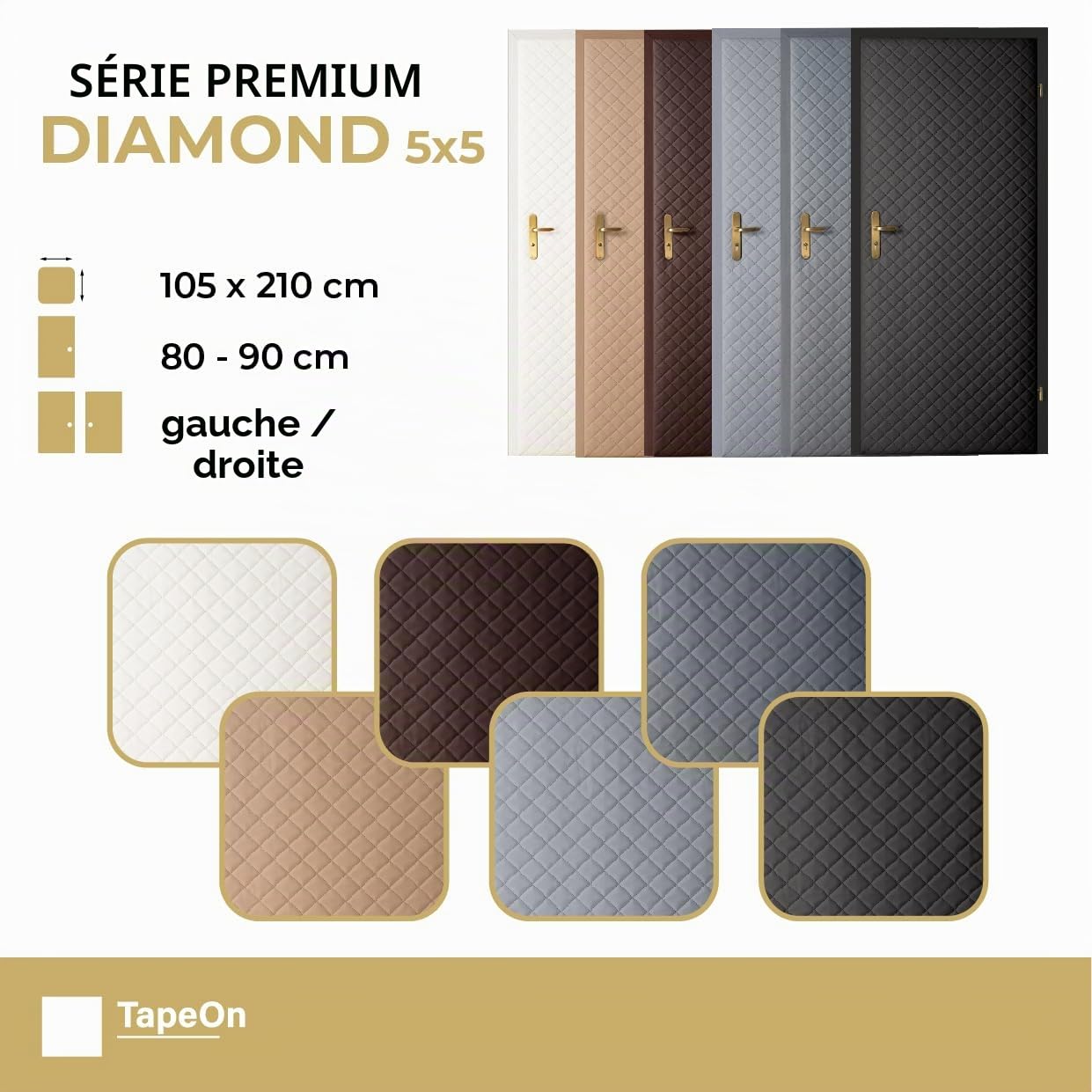 Revêtement de Porte Moderne TapeOn pour Auto-Assemblage | Garniture et Réparation pour Portes Intérieures (Anthracite, T3 Diamond 5 x 5)