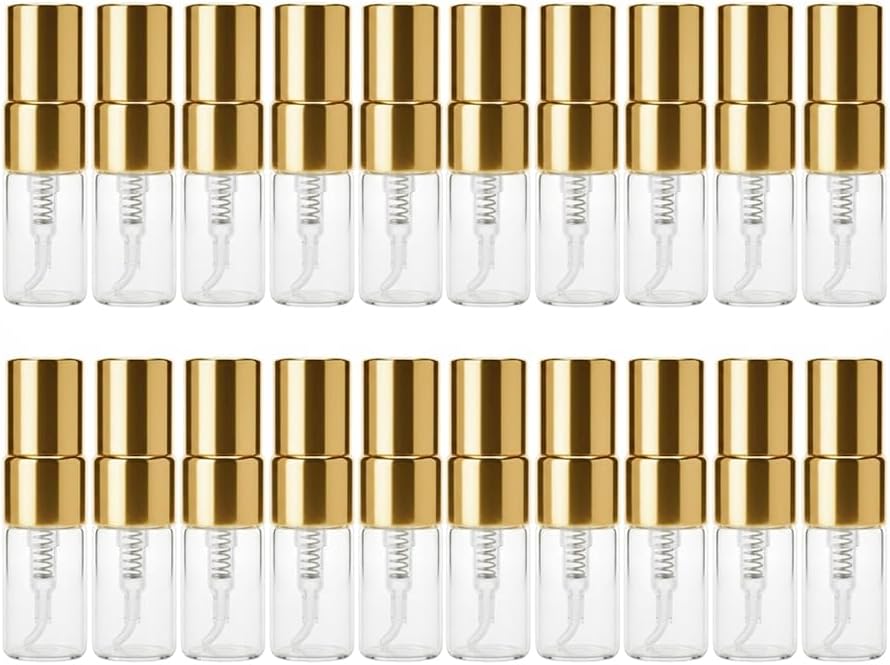 20 PCS 2ml Mini Spray Bottles, Empty Refillable Perfume Bottles with Silver Lids, Glass Fine Mist Perfume Atomizer, Mini Travel Container for Essential Oils