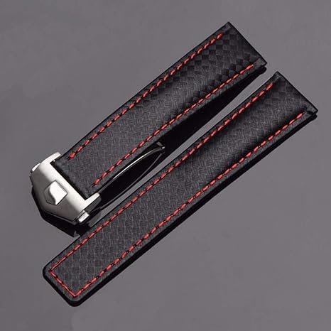 FOUUA Horlogeband Zwartbruine Lederen Horlogeband in Krokodillenstijl Met Blauw Stiksel Voor Tag Heuer Monaco & Targa Florio Modellen 19 mm 20 mm