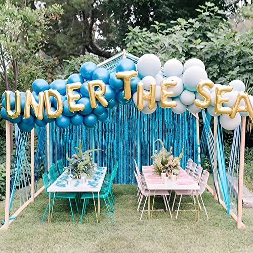 Image of Crosize 4 Pack 3.3 x 9.9 ft Foil Fringe Curtains Party Decorations, Blue Tinsel Curtain Backdrop for Parties, Door Streamers, Glitter Streamer Fringe Backdrop for Birthday Decoration (Blue)