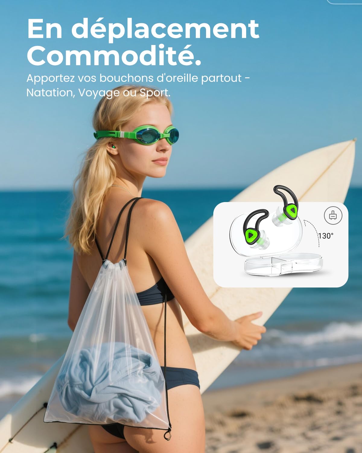 Hearprotek – 2 Paires De Bouchons D'oreille De Natation En Silicone Réutilisables, Avec étui