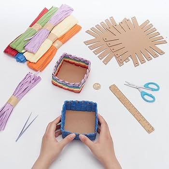 Basket Weaving Kit FREEBLOSS 12 Set 6 Colors Basket Making Kit For Beginners Creative Woven Bowl Raffia Basket Arts And Crafts Projects With Video Tutorial Easter Basket Activities For Easter Eggs Cardboard