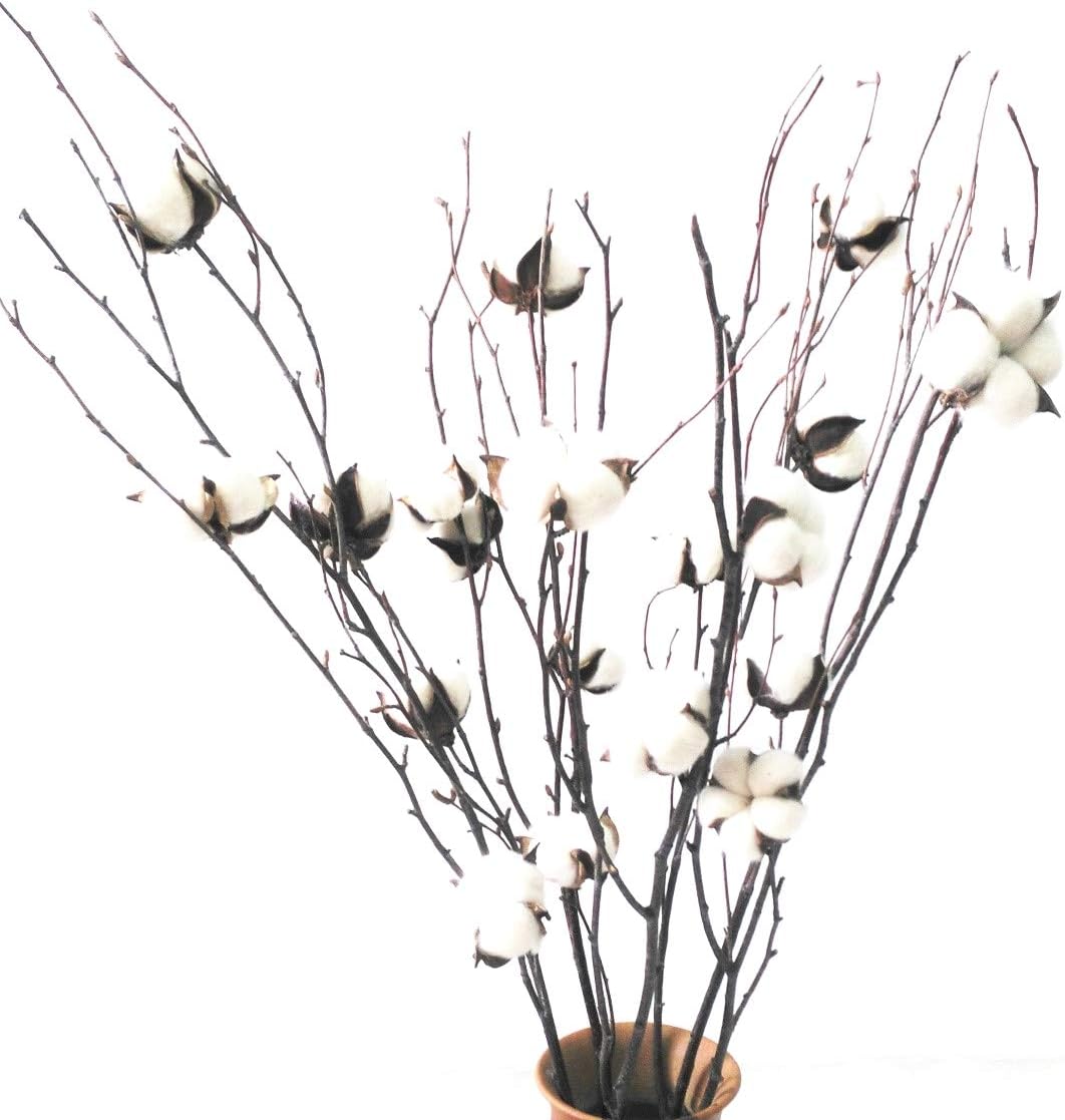 White Natural Cotton Boll Balls Branch Spray Birch Stalk Twig (3)