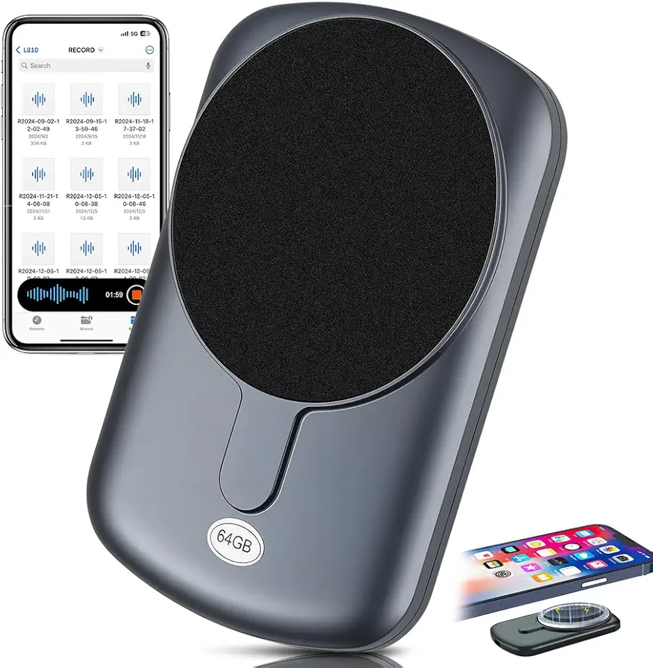 Gravador com Ia Transcrição Voz Inteligente, Gravador de Voz Digital Magnético de 64 GB, Transcrever e Resumir, Tradução, Gravador de Audio para Chamadas Telefônicas