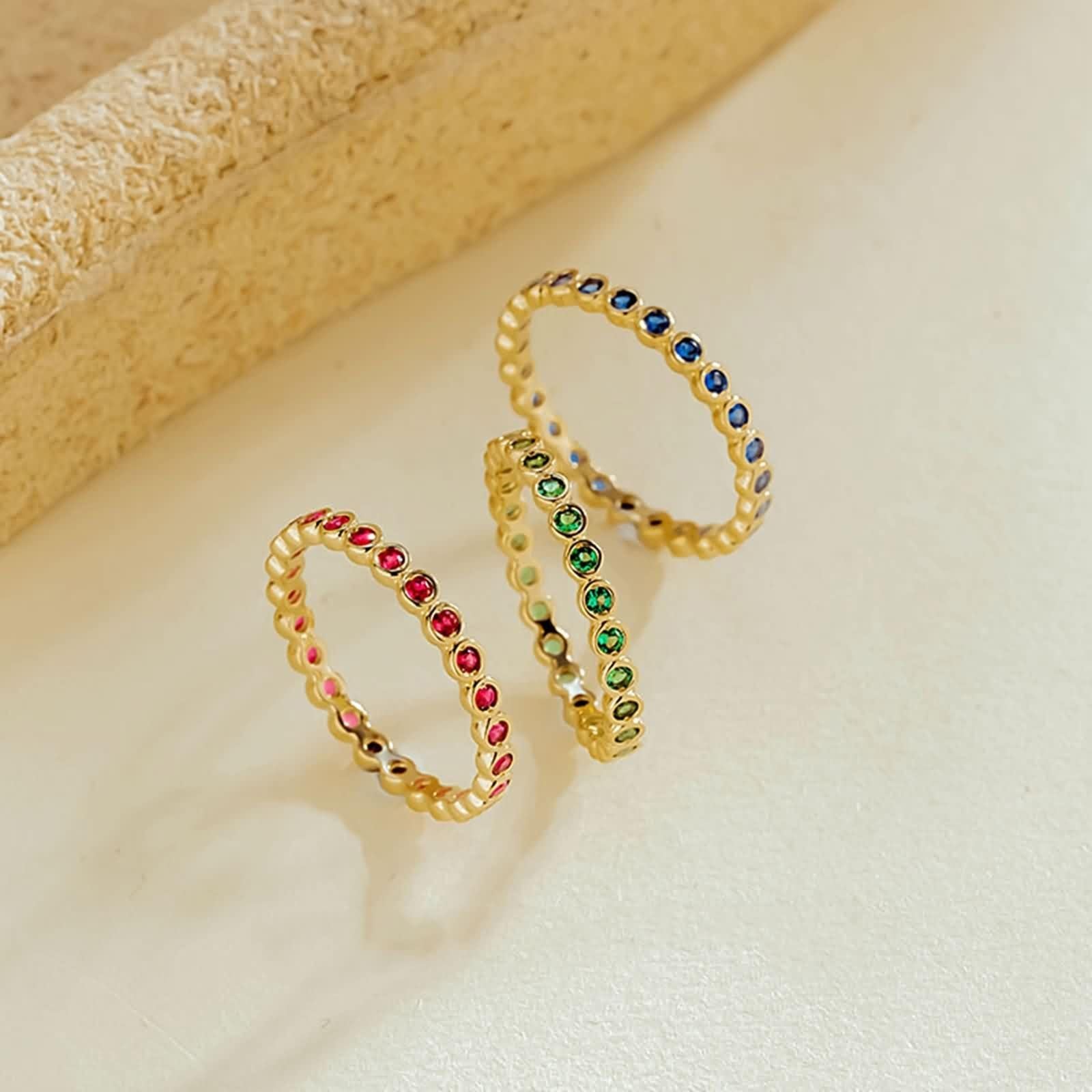 14 Karat Gelbgold Ring Frauen Saphir Dunkelblau, Ring Für Freundin Rund mit Künstlichem Saphir/Rubin/Smaragd