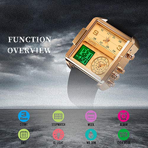 Image of SKMEI Men's Digital Sports Watch, LED Square Large Face Analog Quartz Wrist Watch with Multi-Time Zone Waterproof Stopwatch