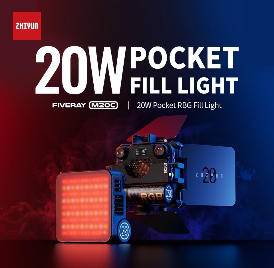 Miniatura 3 de Zhiyun Fiveray M20C 20W RGB portátil en la cámara luz de video, 4500mAh recargable a todo color LED luz de fotografía TLCI 96+ CRI 94+ CCT