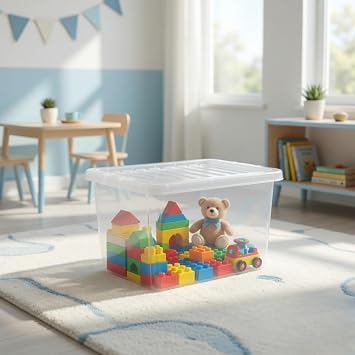 LAVISHLY 25L Clear Boxes for Storage Box with Lid - Transparent Plastic Container for Home & Office - Stackable Plastic Storage Box for Clothes - Pack of 5