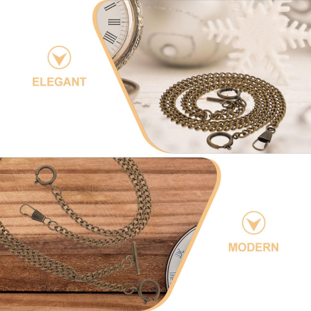 Didiseaon 2pcs Vintage Metal Pocket Watch Hanging Chains for Men Featuring Secure O-Shaped Connector, Golden Color, Versatile Use for Weddings and Banquets, Classic Timeless Design Accessory